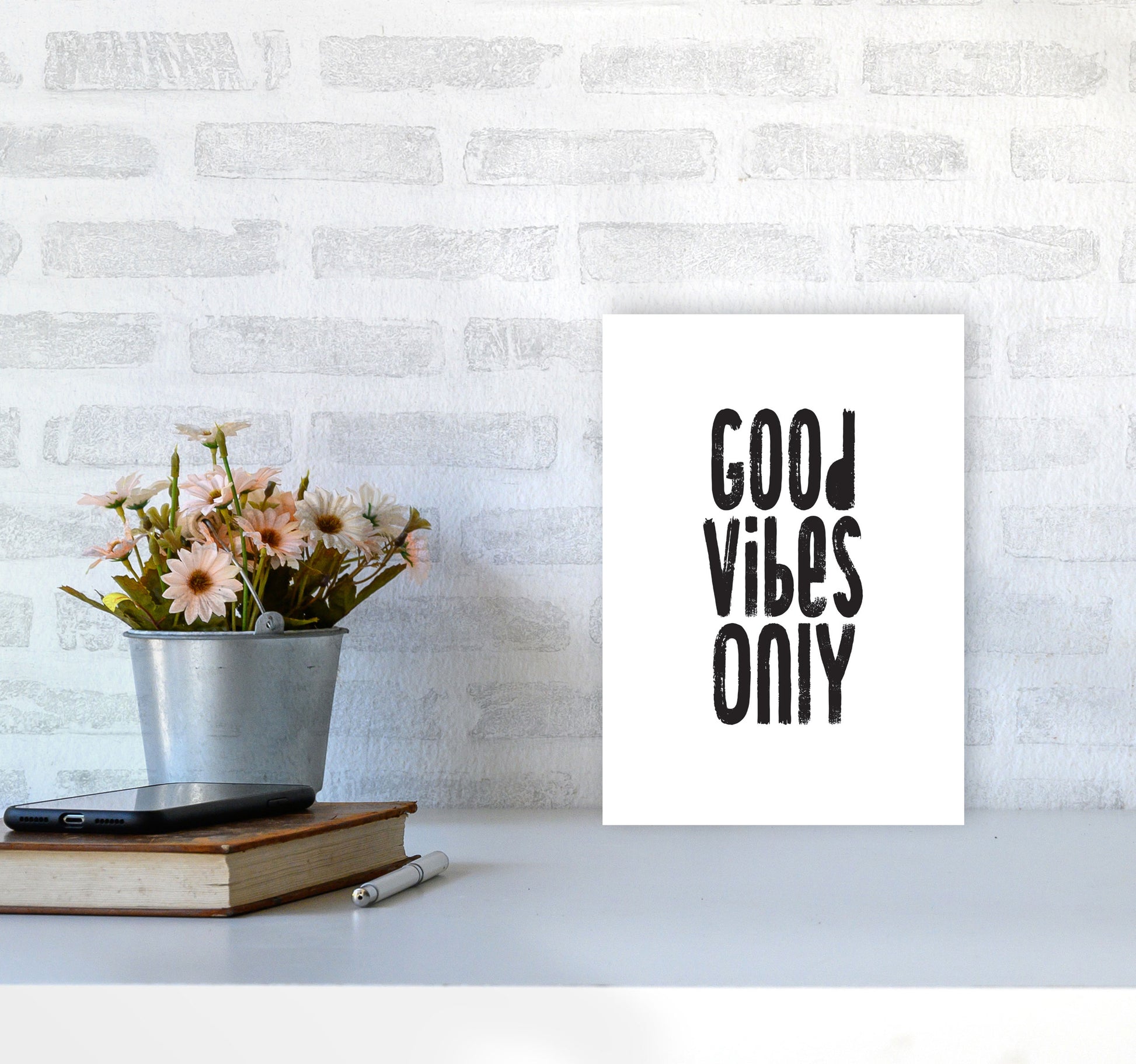 Good Vibes Only Framed Typography Wall Art Print A4 Black Frame
