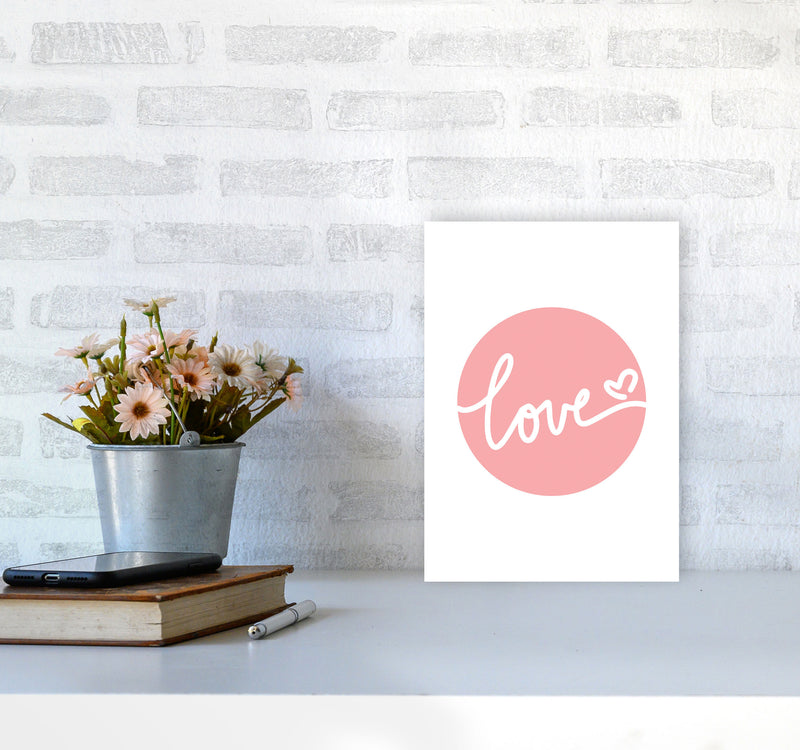 Love Pink Circle Framed Typography Wall Art Print A4 Black Frame