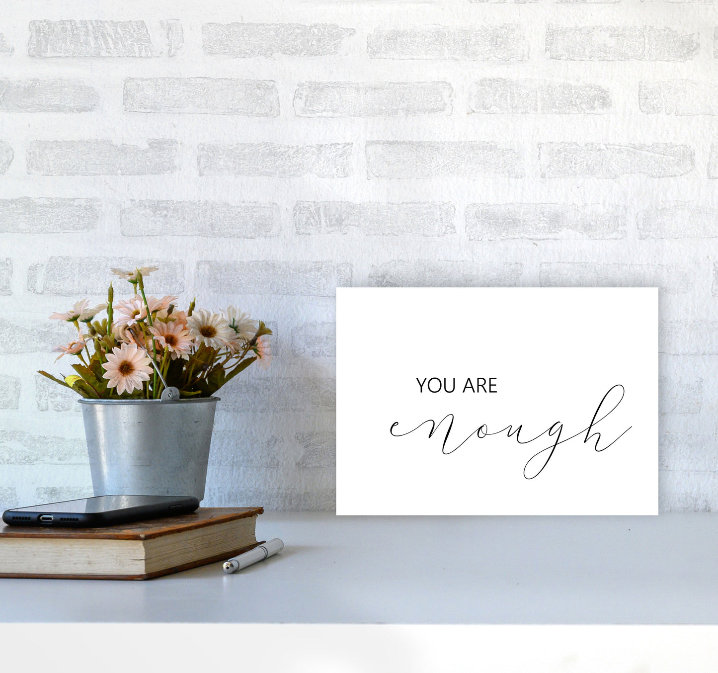 You Are Enough Landscape Modern Print A4 Black Frame