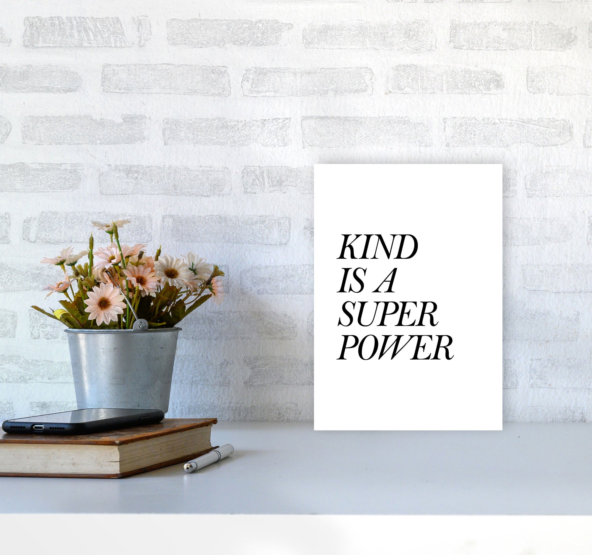 Kind Is A Superpower Framed Typography Wall Art Print A4 Black Frame