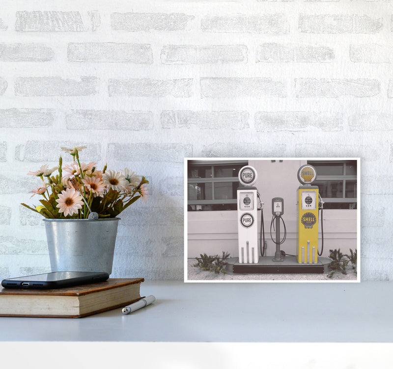 Vintage Shell Yellow Gas Pump Modern Print A4 Black Frame