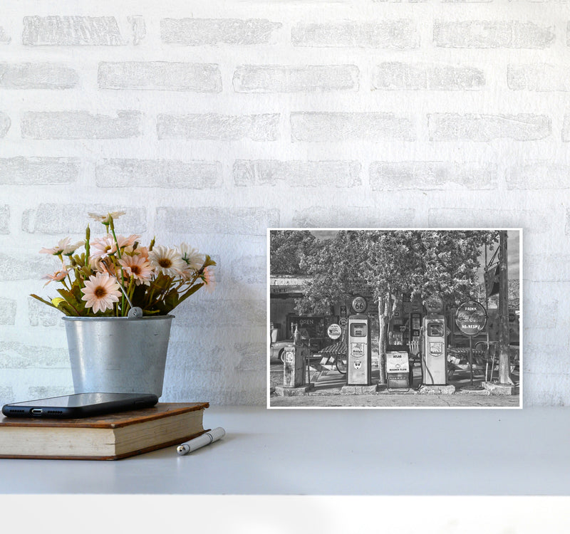 Retro Black And White Gas Pumps Modern Print A4 Black Frame