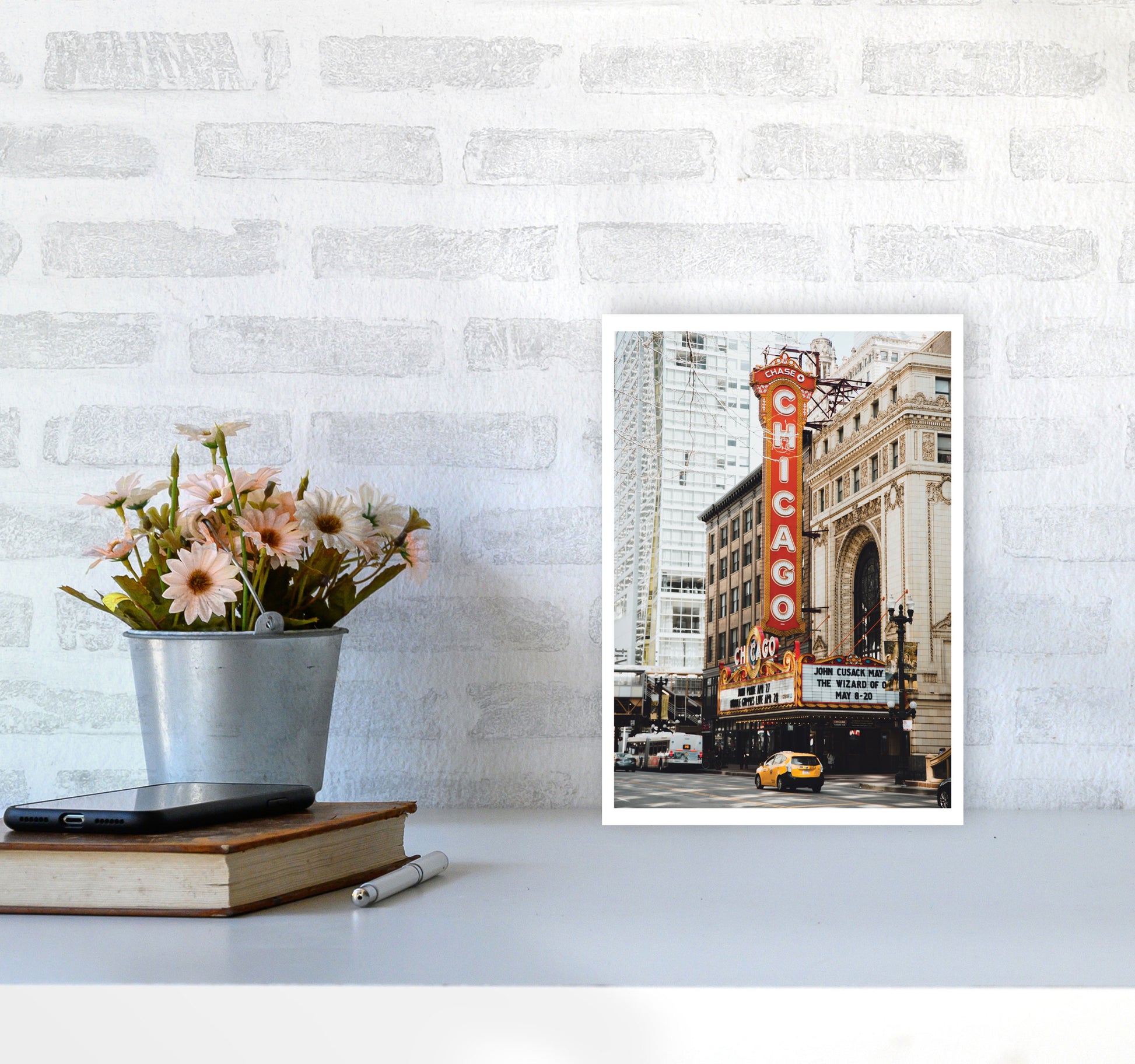 Retro Chicago Theatre Modern Print A4 Black Frame