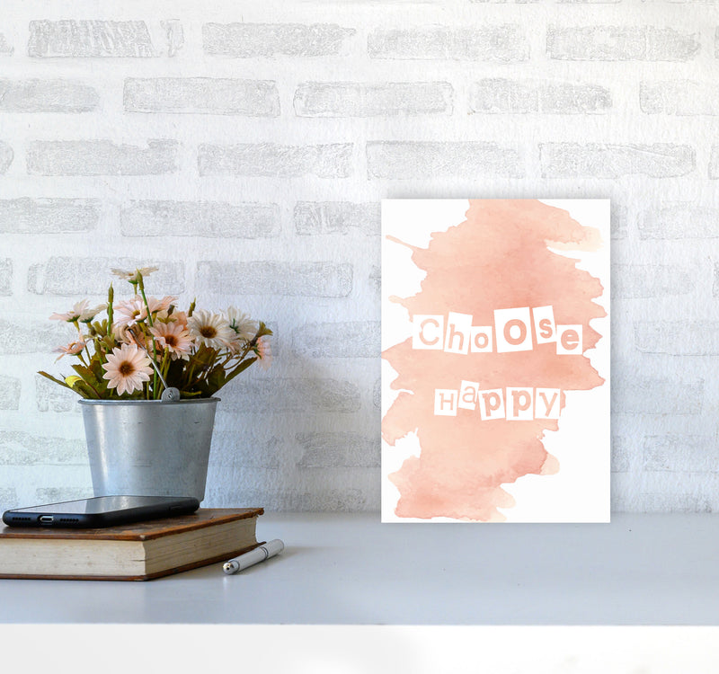 Choose Happy Peach Watercolour Modern Print A4 Black Frame