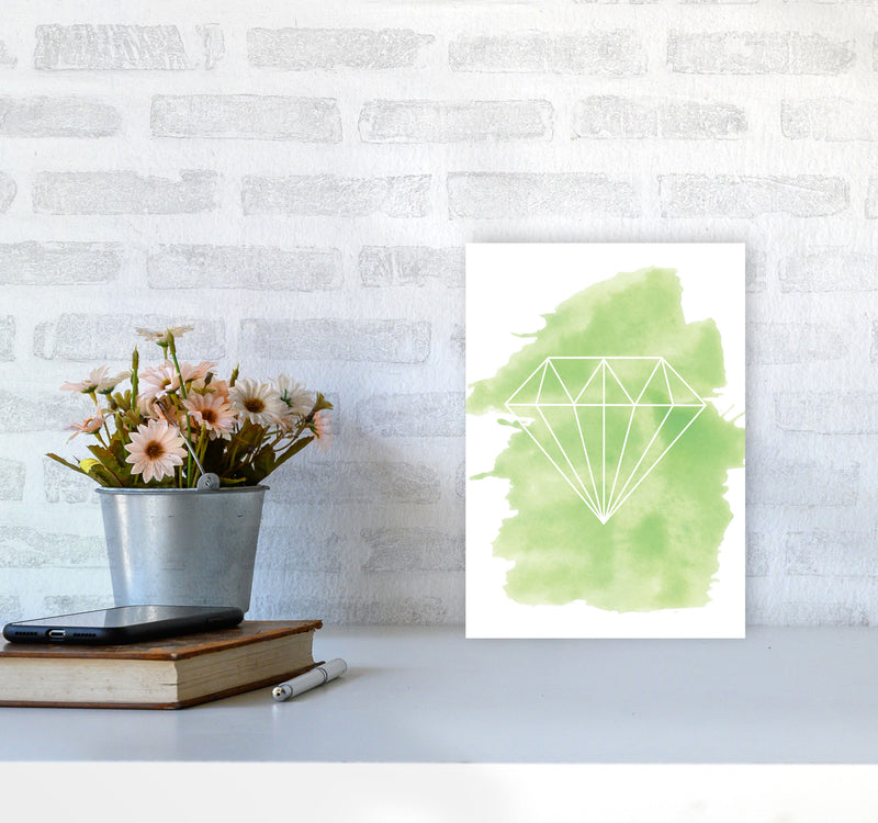 Geo Diamond Green Watercolour Modern Print A4 Black Frame