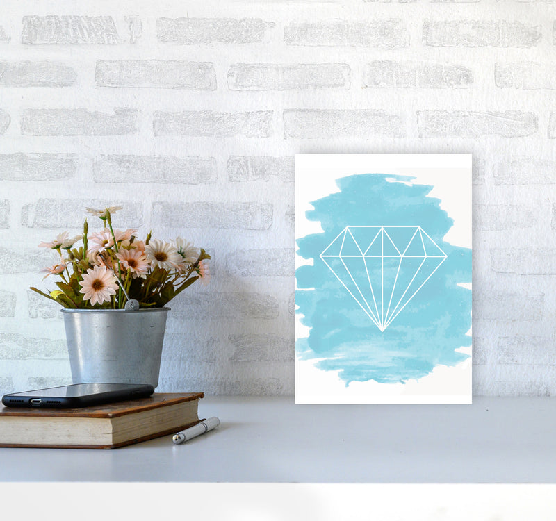 Geo Diamond Light Blue Watercolour Modern Print A4 Black Frame