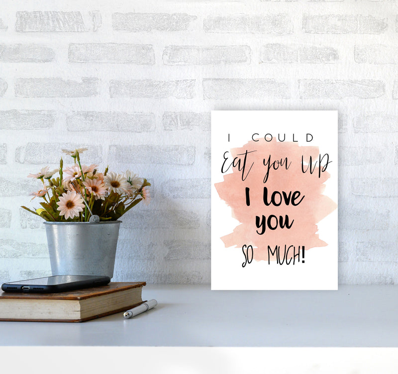 Eat You Up Peach Watercolour Modern Print A4 Black Frame