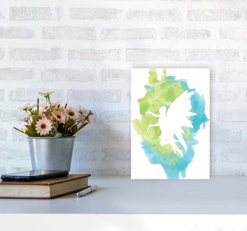 Fairy Turquoise Multi Watercolour Modern Print A4 Black Frame