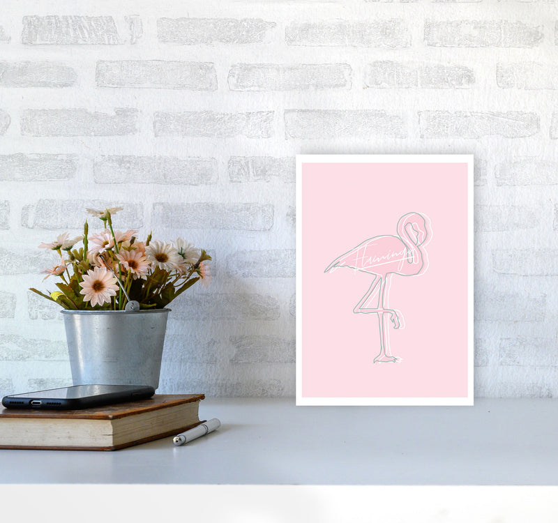 Pink Flamingo Modern Print Animal Art Print A4 Black Frame