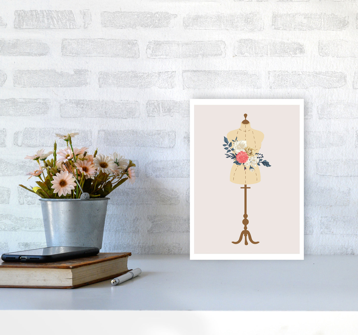 Floral Manikin Modern Print A4 Black Frame
