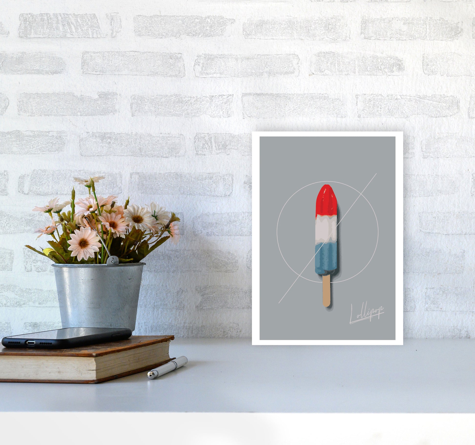 Ice Lolly Modern Print, Framed Kitchen Wall Art A4 Black Frame