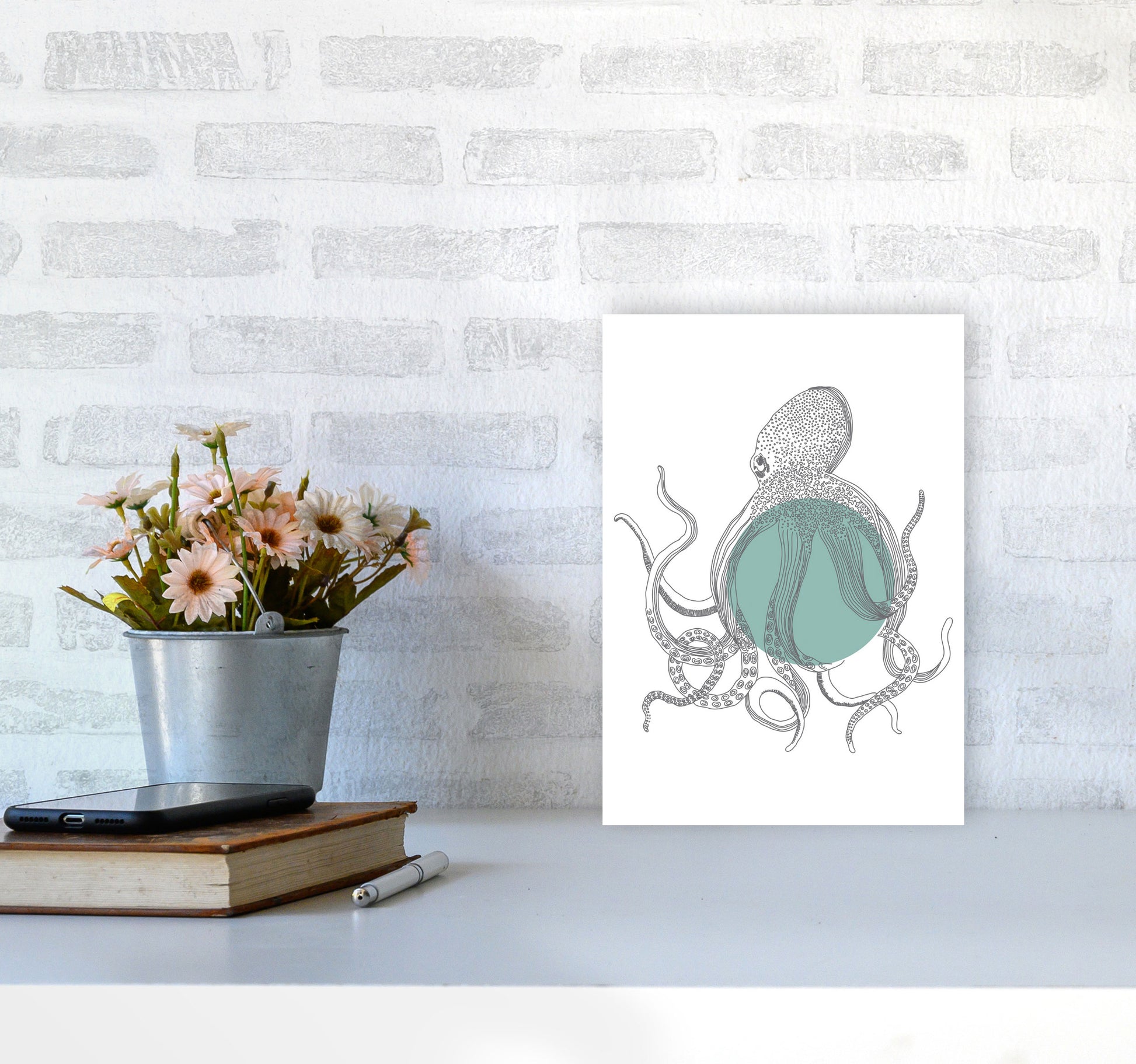 Marine Animals Octopus Modern Print Animal Art Print A4 Black Frame