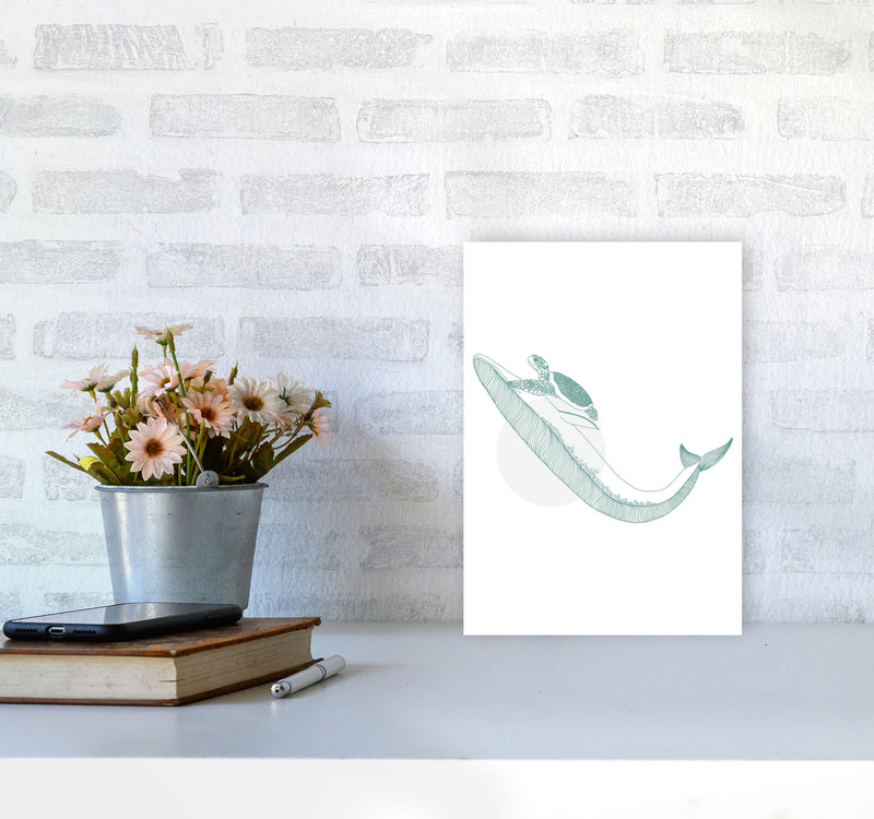 Marine Animals Whale And Turtle Modern Print Animal Art Print A4 Black Frame