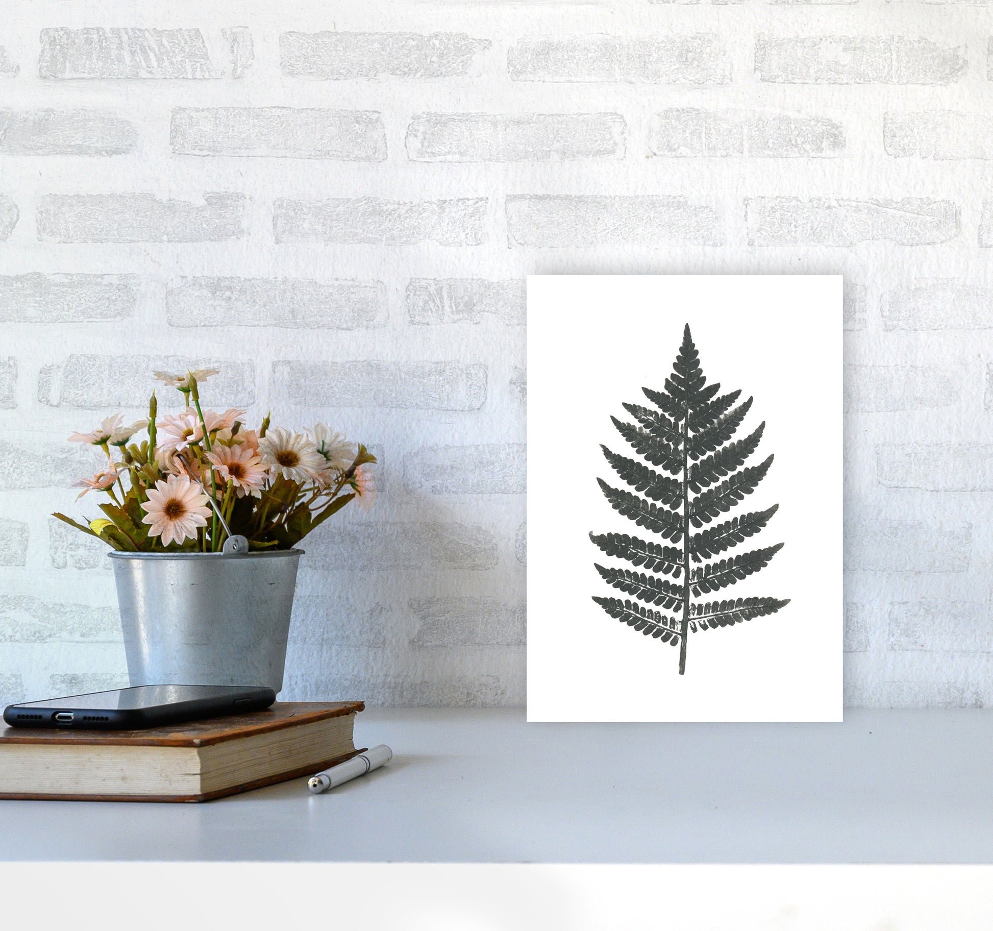Vintage Fern Modern Print, Framed Botanical & Nature Art Print A4 Black Frame