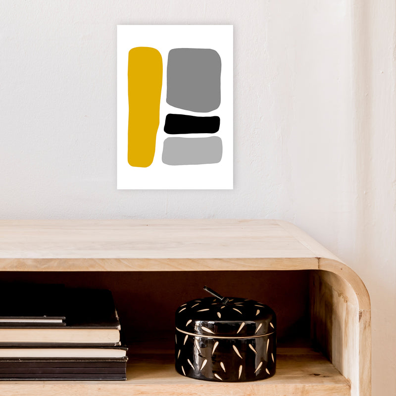 Mustard And Black Abstract Stones 1 Art Print by Pixy Paper A4 Black Frame
