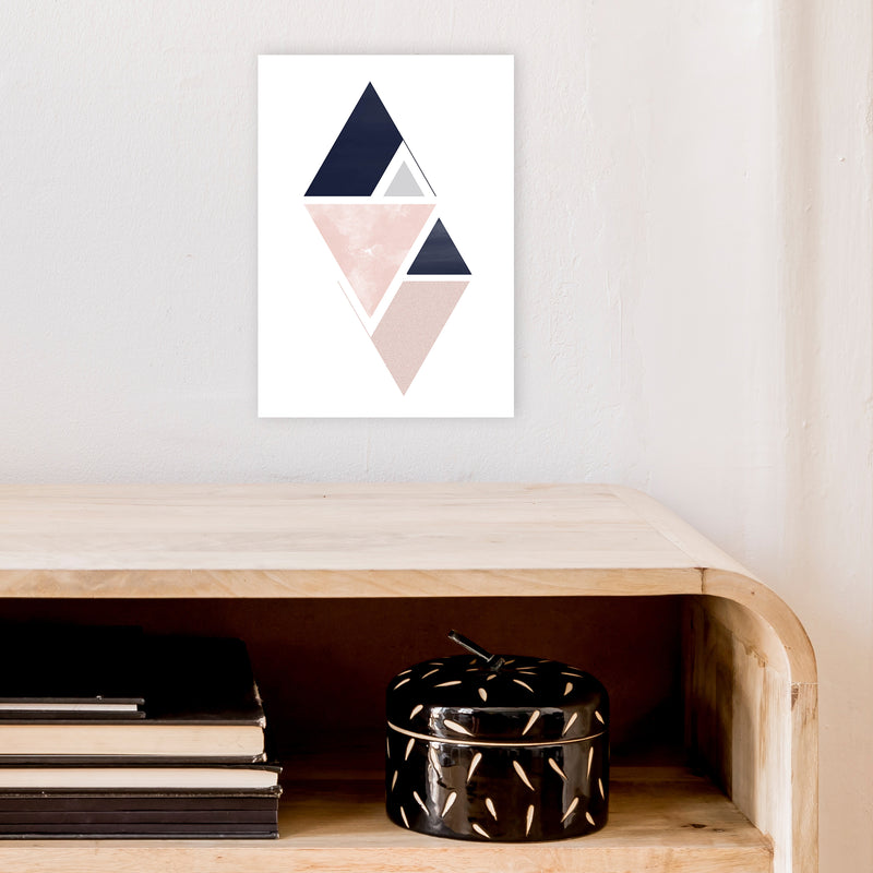 Navy And Marble Pink 3 Art Print by Pixy Paper A4 Black Frame