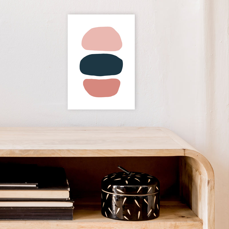 Pink And Navy Abstract Stones 1 Art Print by Pixy Paper A4 Black Frame