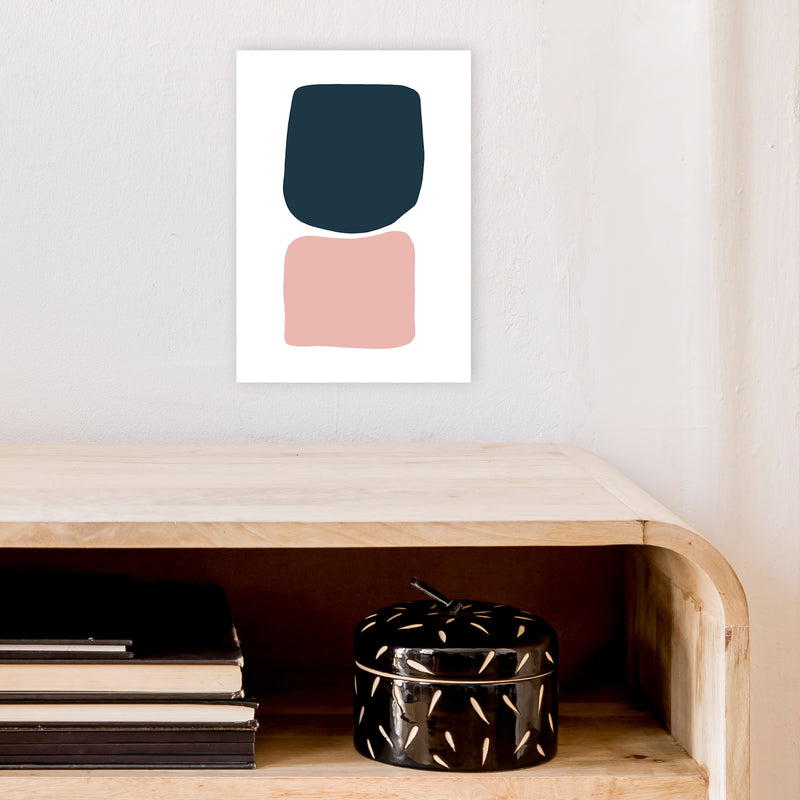 Pink And Navy Abstract Stones 2 Art Print by Pixy Paper A4 Black Frame