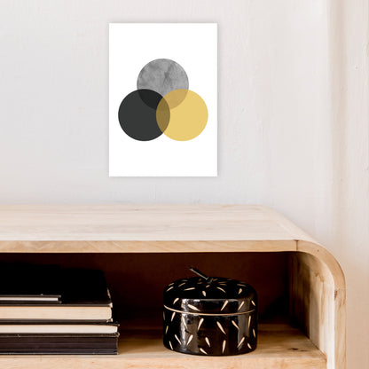 Geometric Mustard And Black Circles  Art Print by Pixy Paper A4 Black Frame