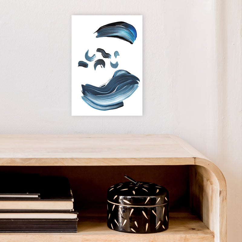 Dark Blue And Grey Paint Strokes  Art Print by Pixy Paper A4 Black Frame