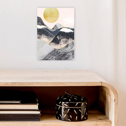 Gold Moon Navy Marble Mountains  Art Print by Pixy Paper A4 Black Frame