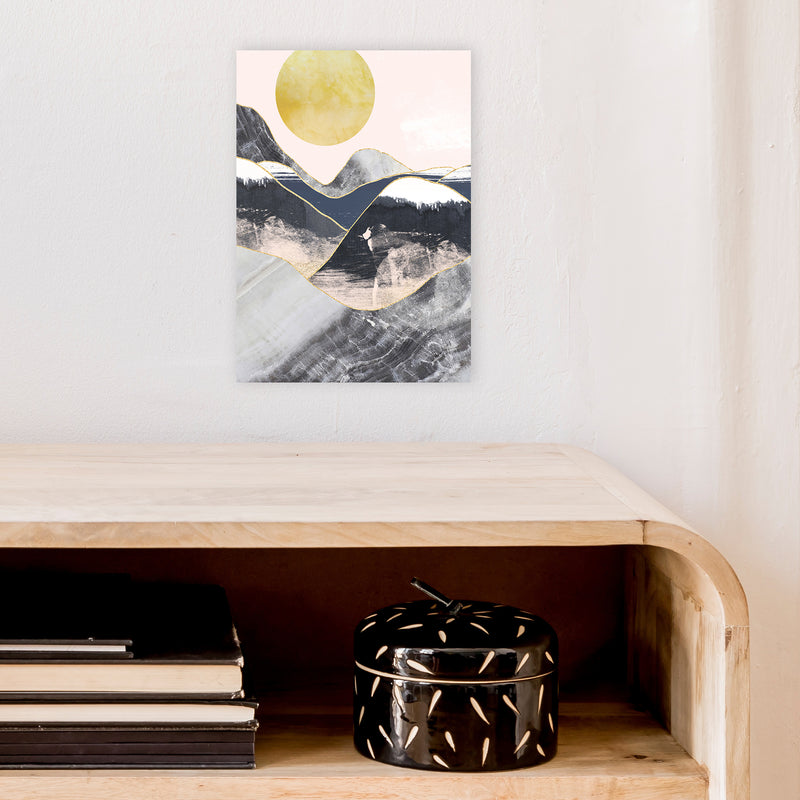 Gold Moon Navy Marble Mountains  Art Print by Pixy Paper A4 Black Frame
