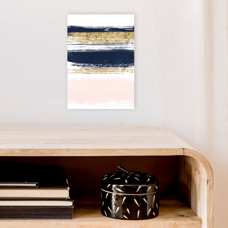 Lux Navy And Pink Paint Stripes  Art Print by Pixy Paper A4 Black Frame