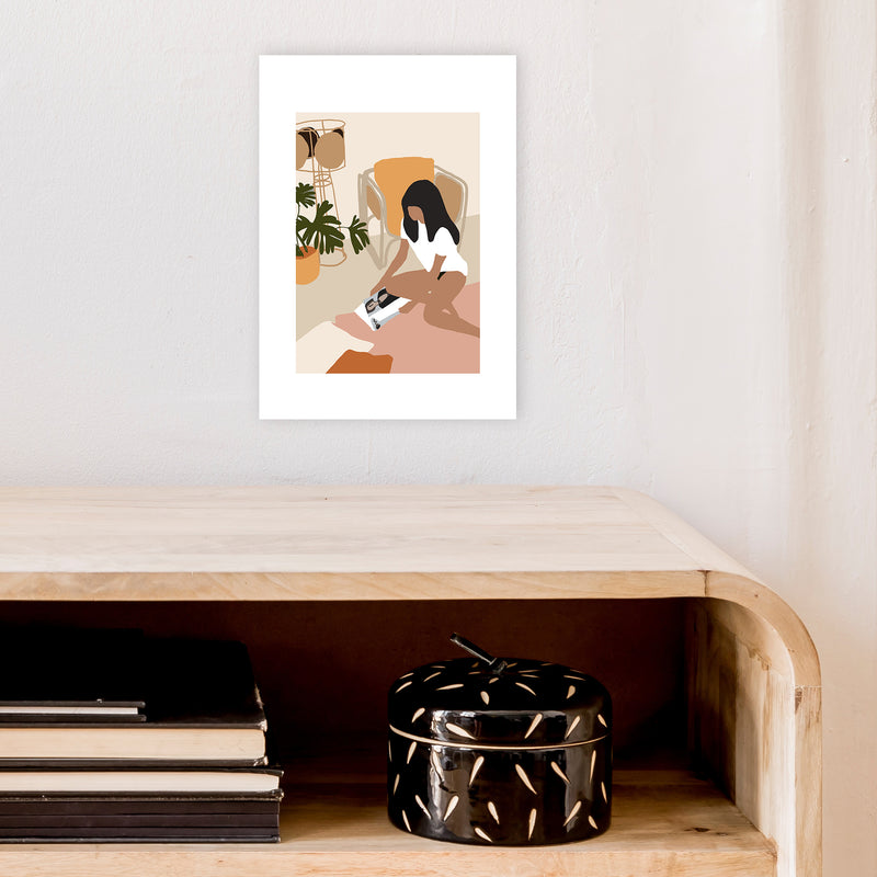 Mica Girl With Magazine N4  Art Print by Pixy Paper A4 Black Frame