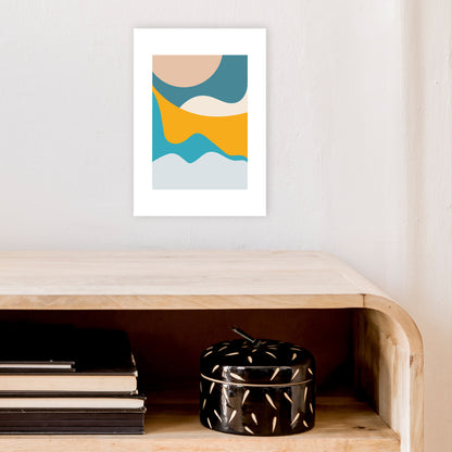 Mita Teal Dunes N14  Art Print by Pixy Paper A4 Black Frame