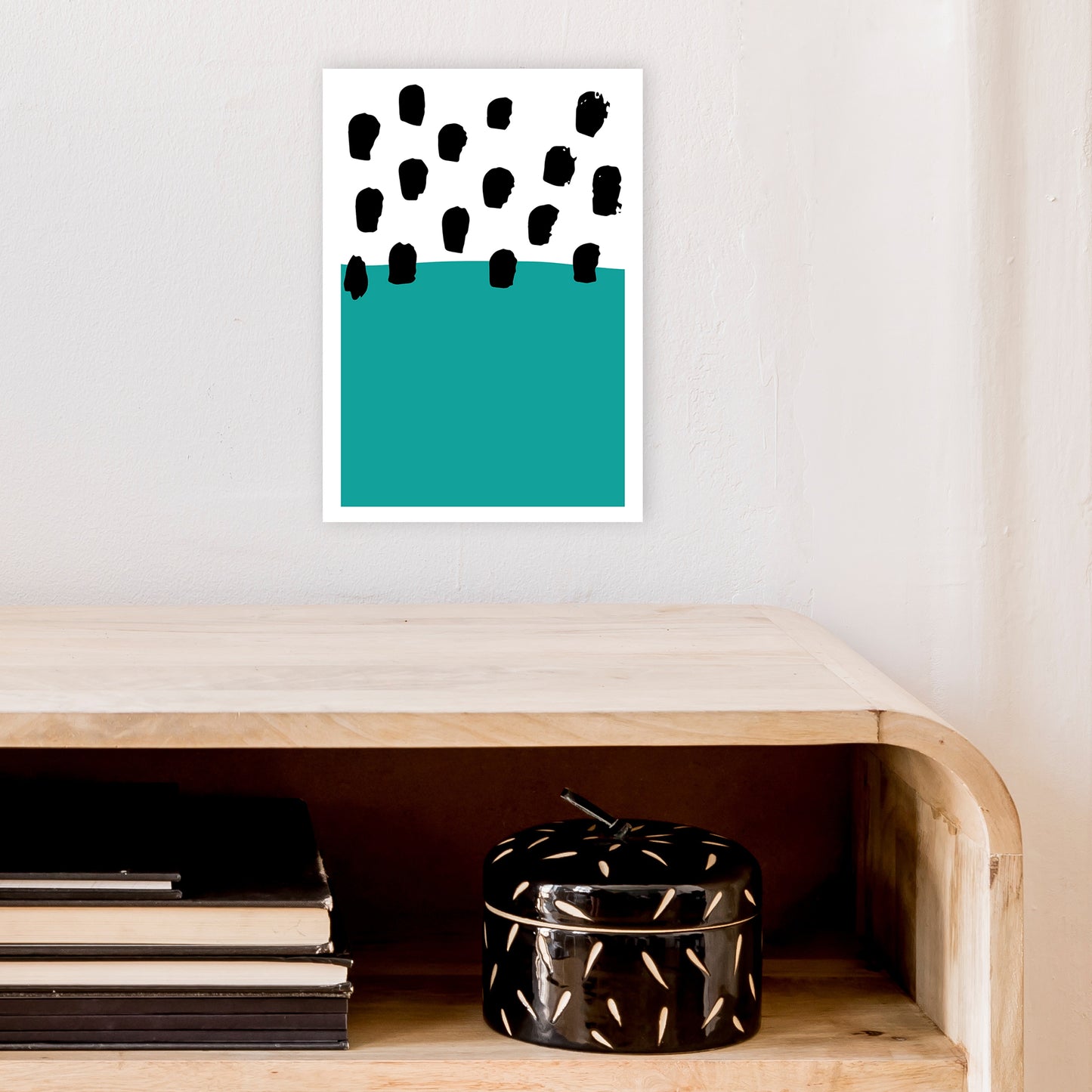 Teal Polka Neon Funk  Art Print by Pixy Paper A4 Black Frame