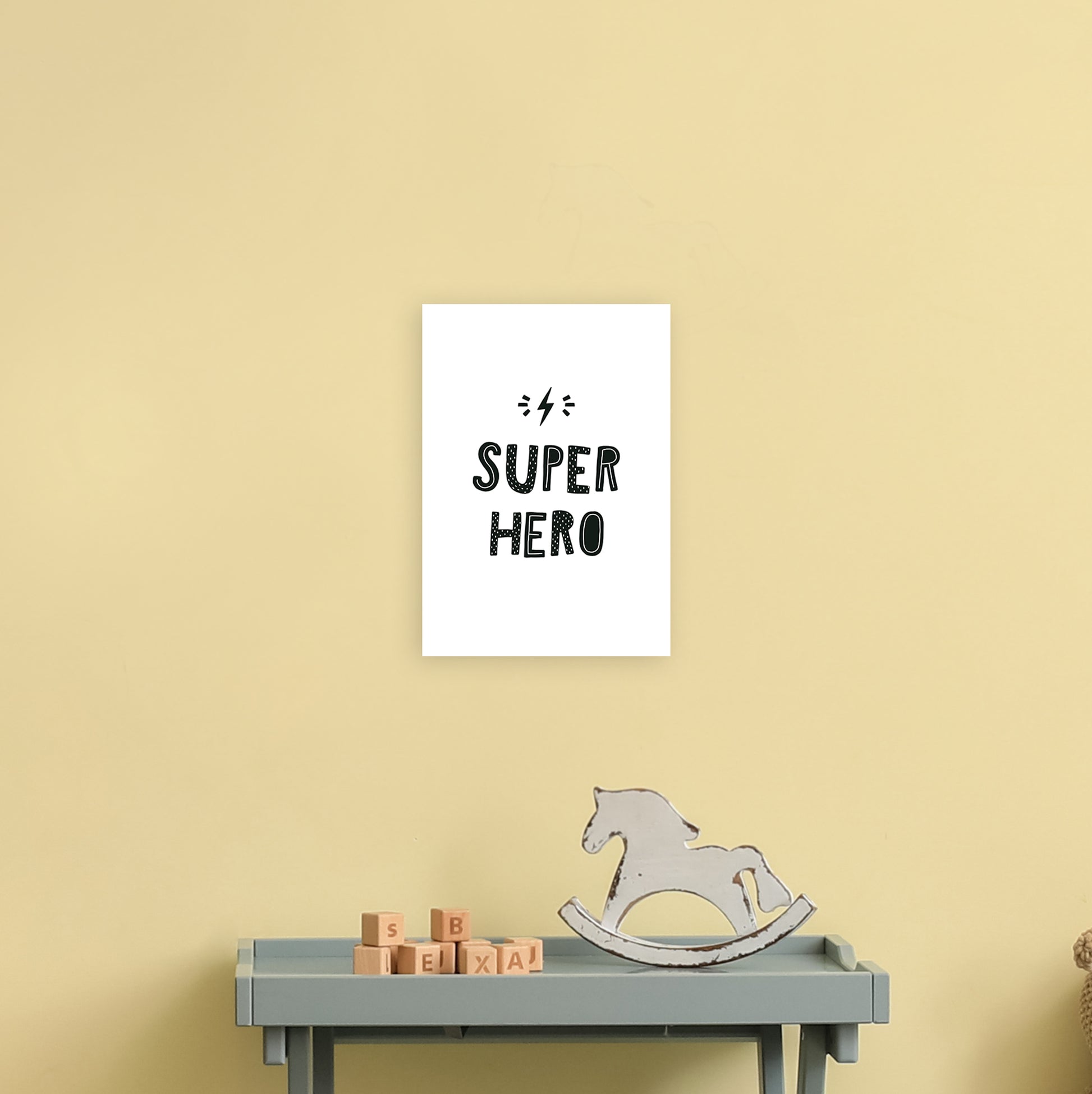 Super Hero Black Super Scandi  Art Print by Pixy Paper A4 Black Frame