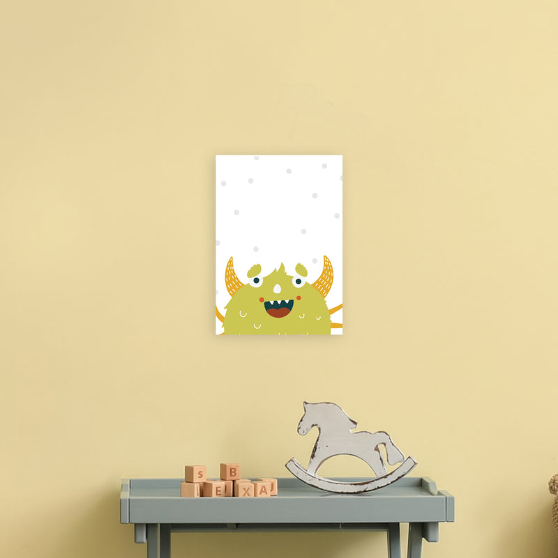 Little Monsters Green Happy  Art Print by Pixy Paper A4 Black Frame