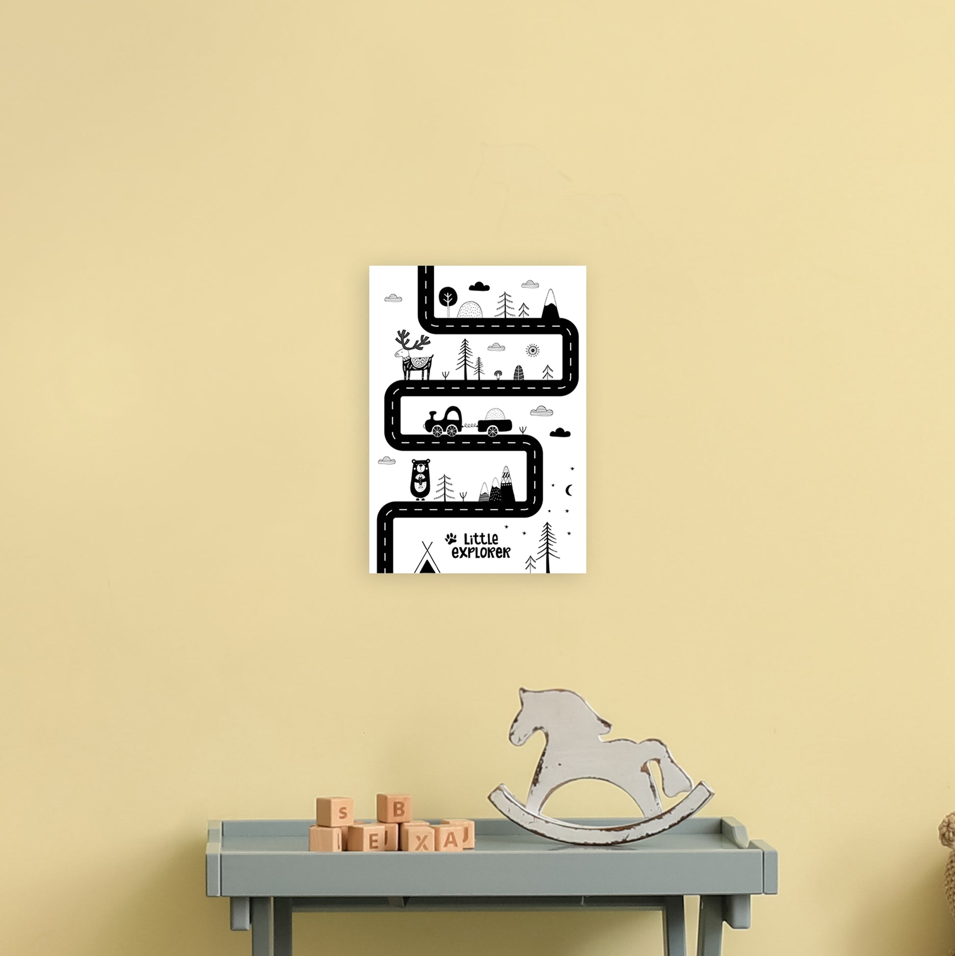 Little Explorer Track  Art Print by Pixy Paper A4 Black Frame