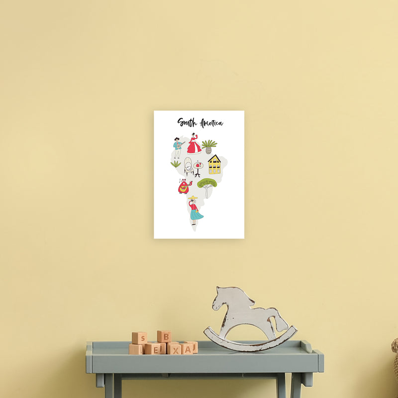 South America Map  Art Print by Pixy Paper A4 Black Frame