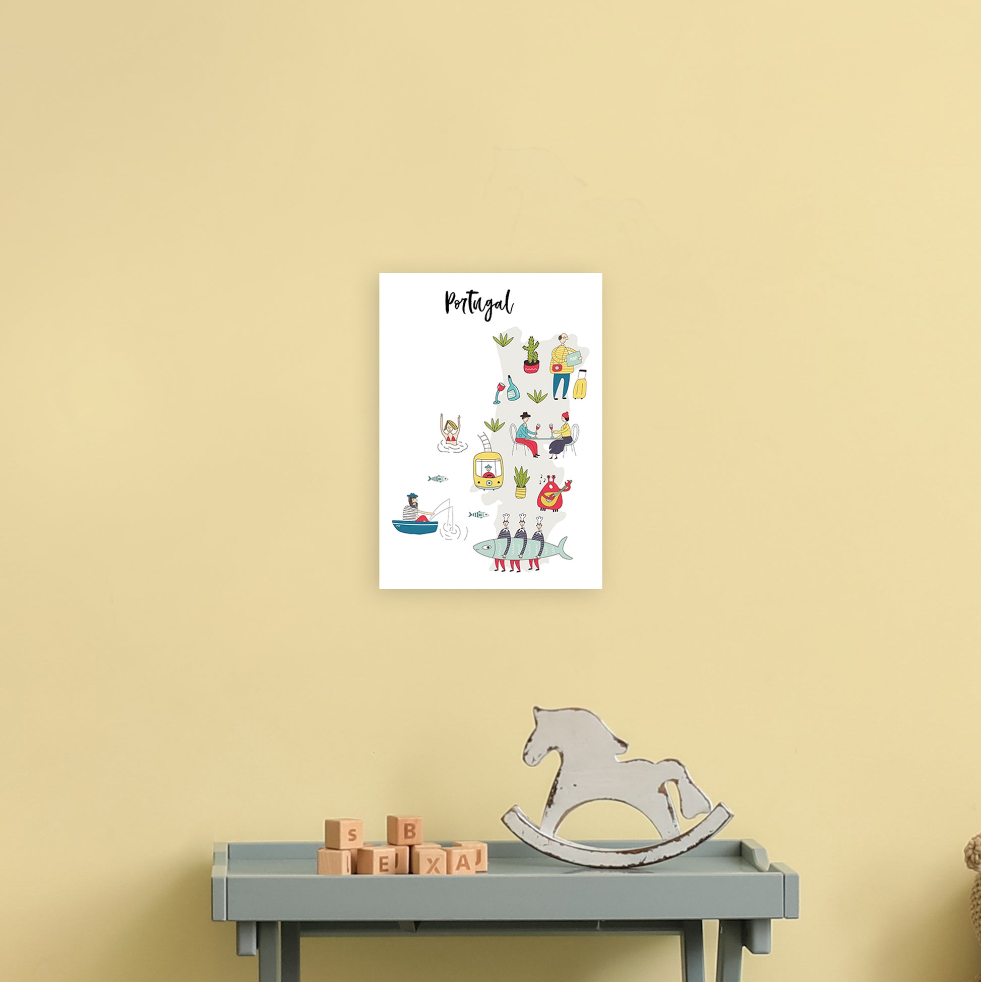 Portugal Map  Art Print by Pixy Paper A4 Black Frame