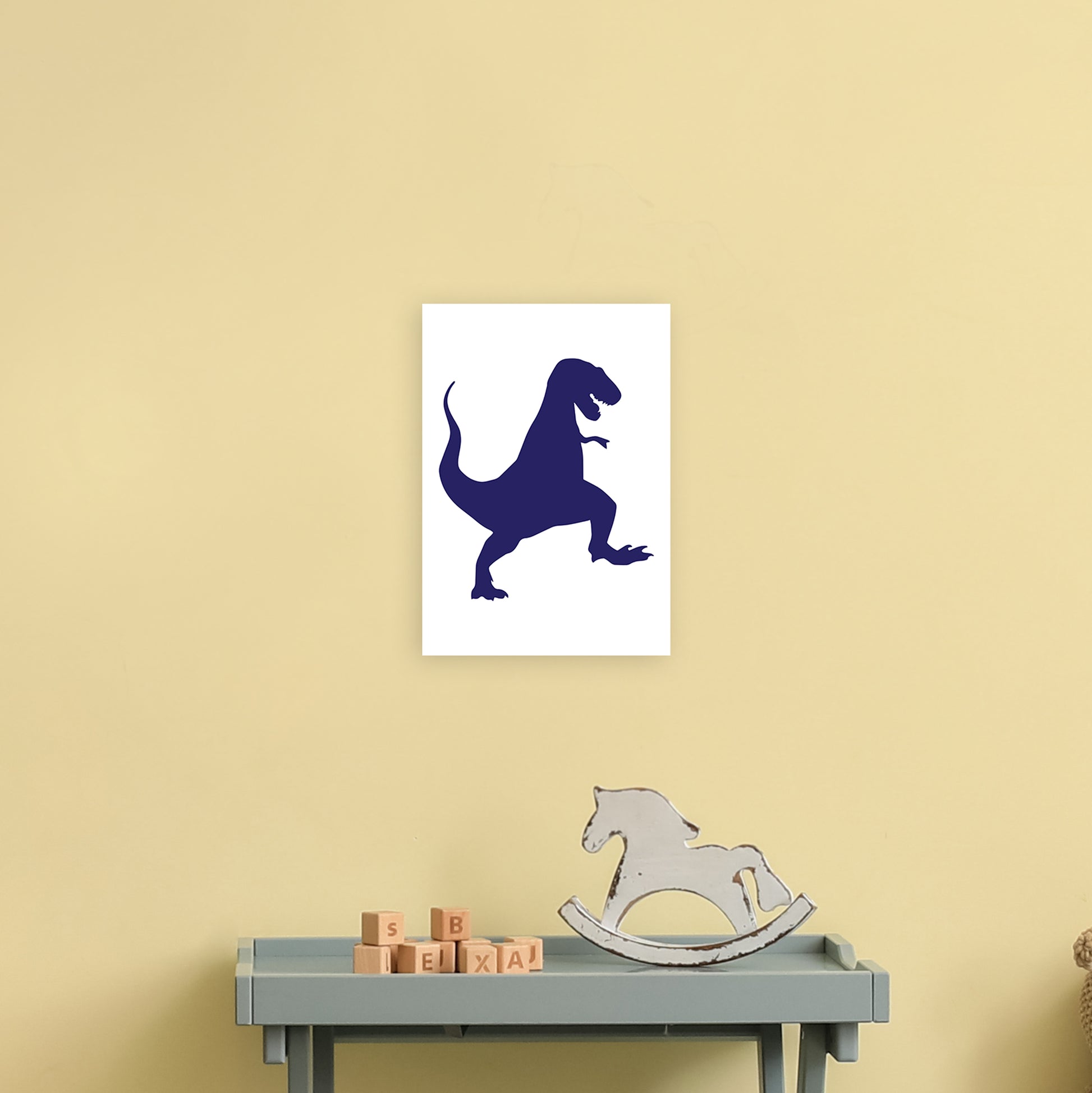 T-Rex Navy  Art Print by Pixy Paper A4 Black Frame