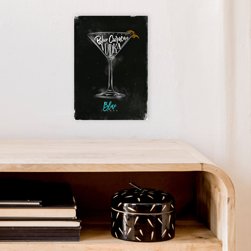 Blue Lagoon Cocktail Black  Art Print by Pixy Paper A4 Black Frame