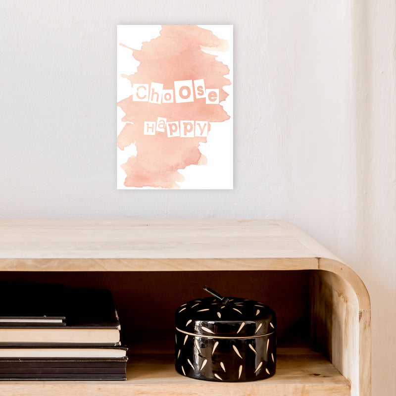 Choose Happy Watercolour  Art Print by Pixy Paper A4 Black Frame