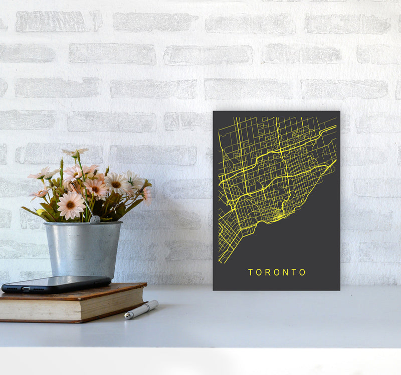 Toronto Map Neon Art Print by Pixy Paper A4 Black Frame