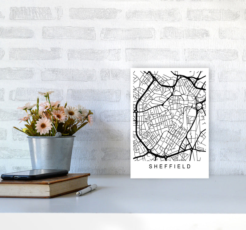 Sheffield Map Art Print by Pixy Paper A4 Black Frame