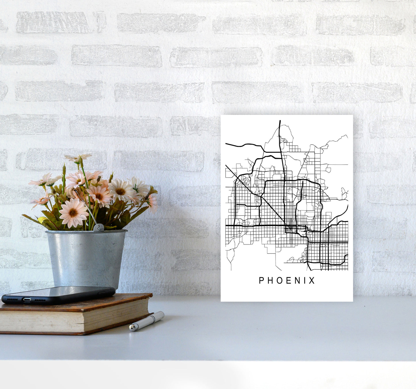 Phoenix Map Art Print by Pixy Paper A4 Black Frame