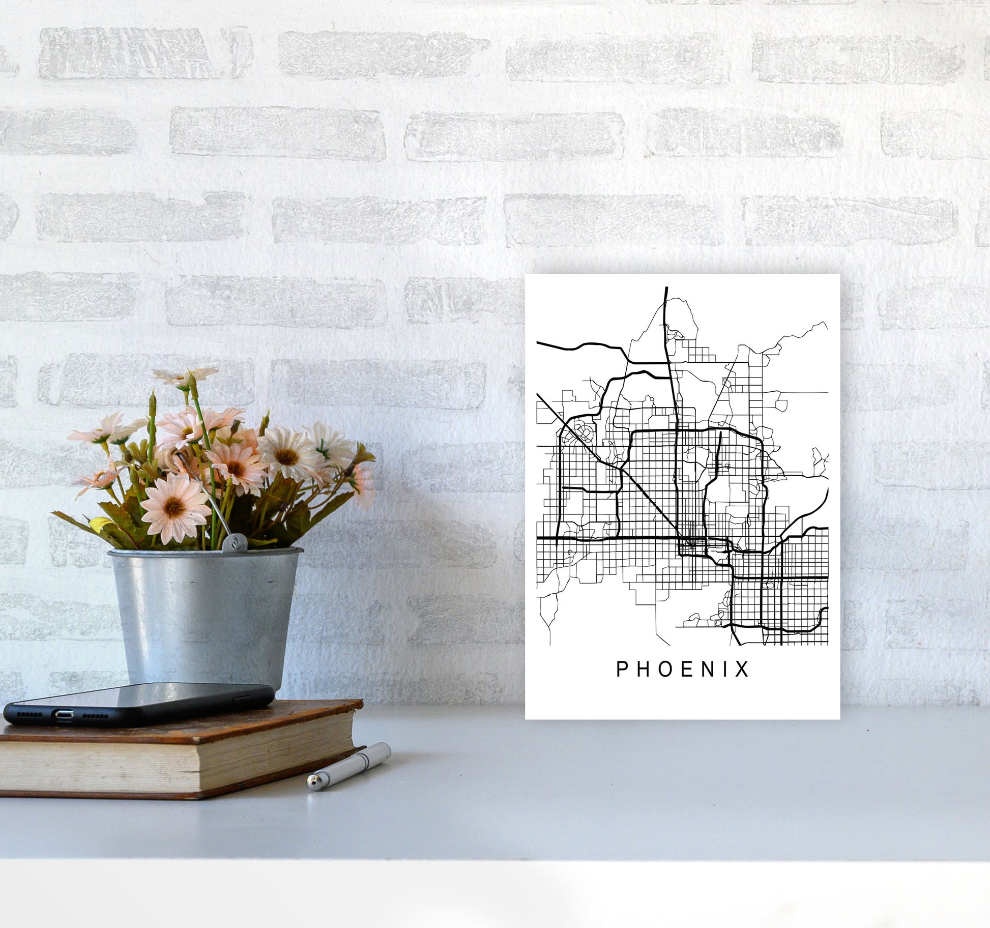 Phoenix Map Art Print by Pixy Paper A4 Black Frame