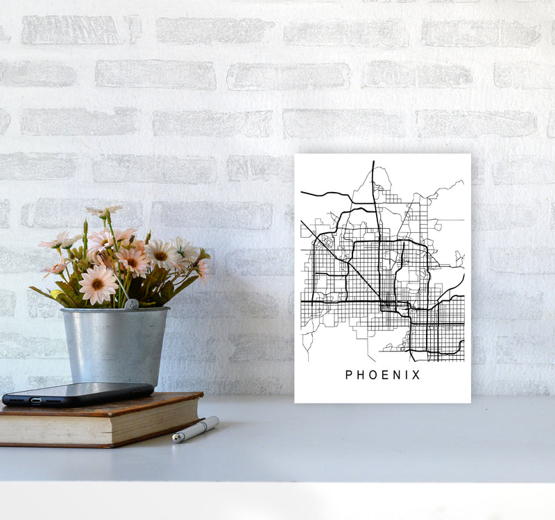 Phoenix Map Art Print by Pixy Paper A4 Black Frame