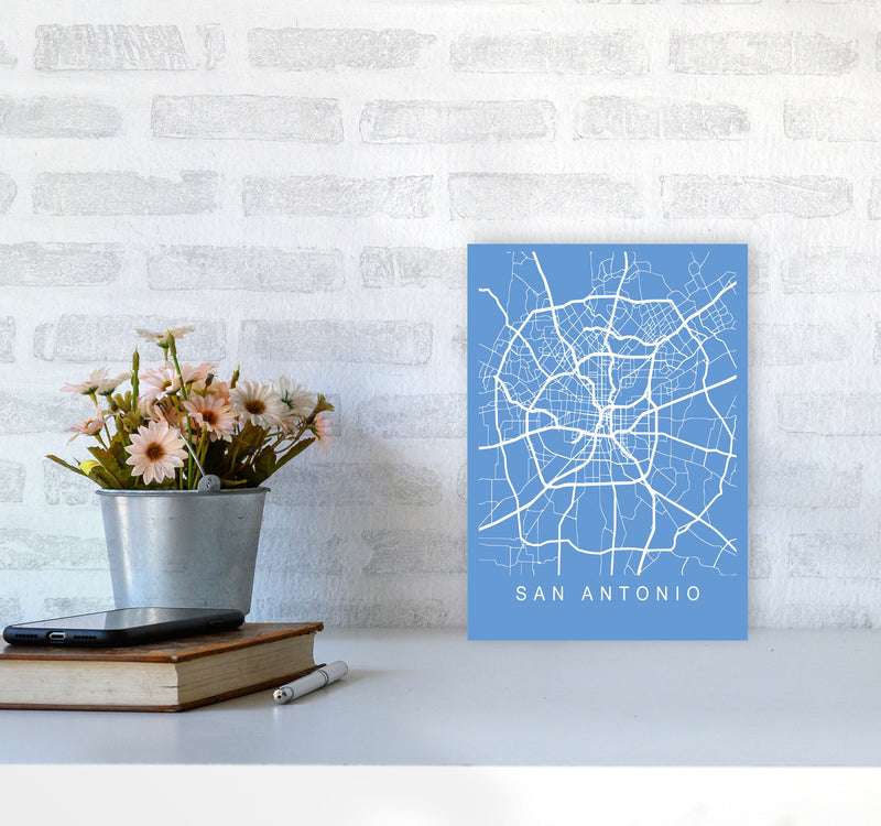 San Antonio Map Blueprint Art Print by Pixy Paper A4 Black Frame