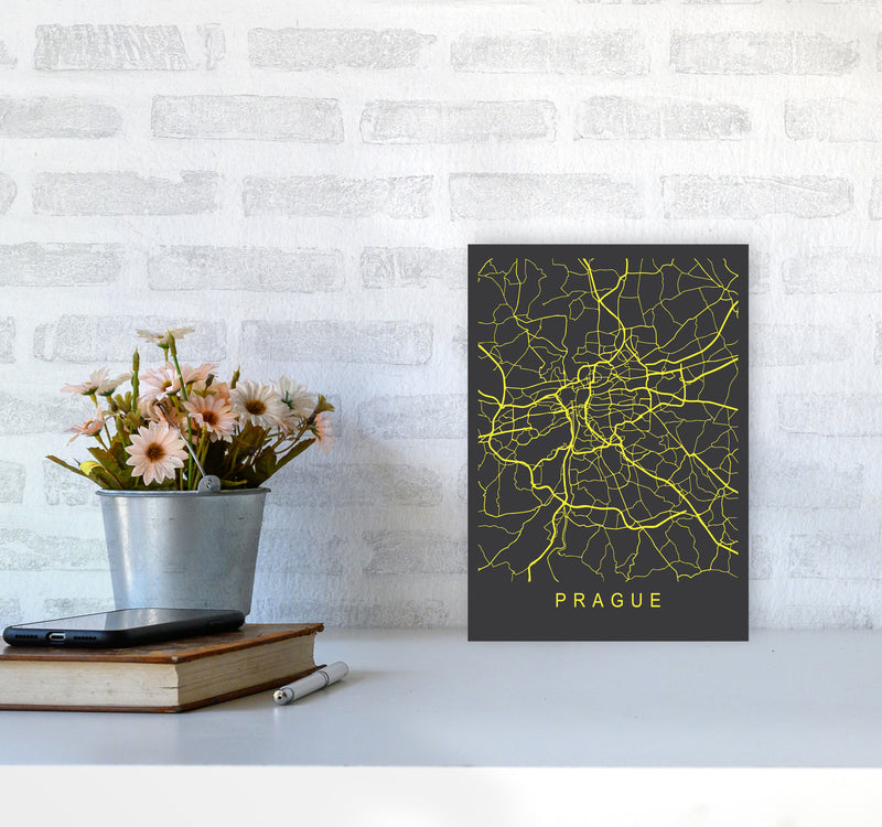 Prague Map Neon Art Print by Pixy Paper A4 Black Frame