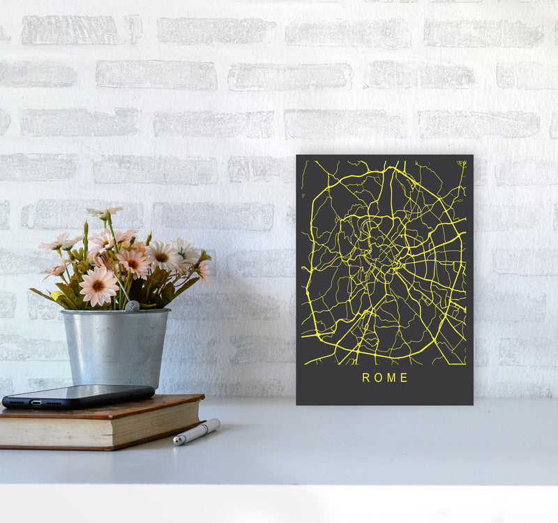 Rome Map Neon Art Print by Pixy Paper A4 Black Frame