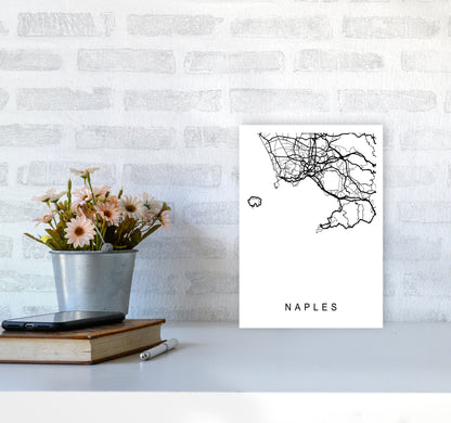 Naples Map Art Print by Pixy Paper A4 Black Frame