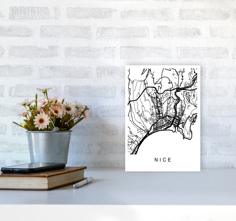 Nice Map Art Print by Pixy Paper A4 Black Frame