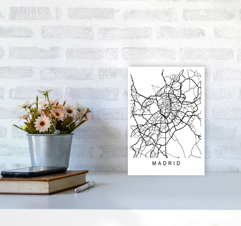 Madrid Map Art Print by Pixy Paper A4 Black Frame
