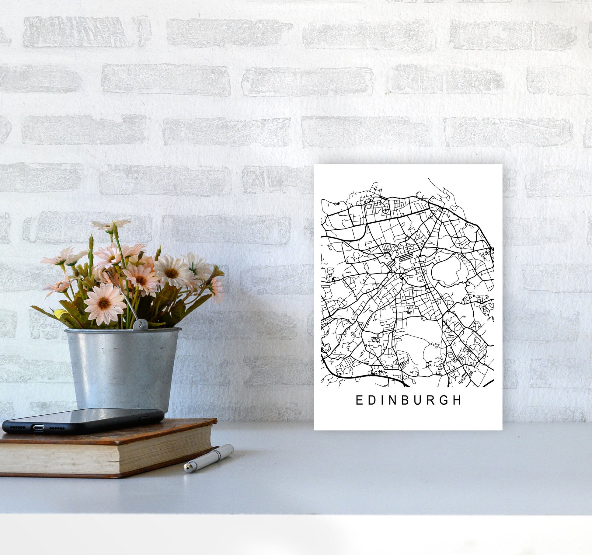 Edinburgh Map Art Print by Pixy Paper A4 Black Frame